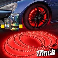 4PCS 17inch RGB LED Wheel Ring Light Kit Bluetooth Control w/Turn Signal and ...