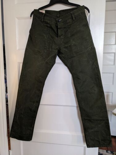 Shockoe Atelier Raw Selvedge Fatigue Trousers, Olive Cottrell, sz 31 (32x33)