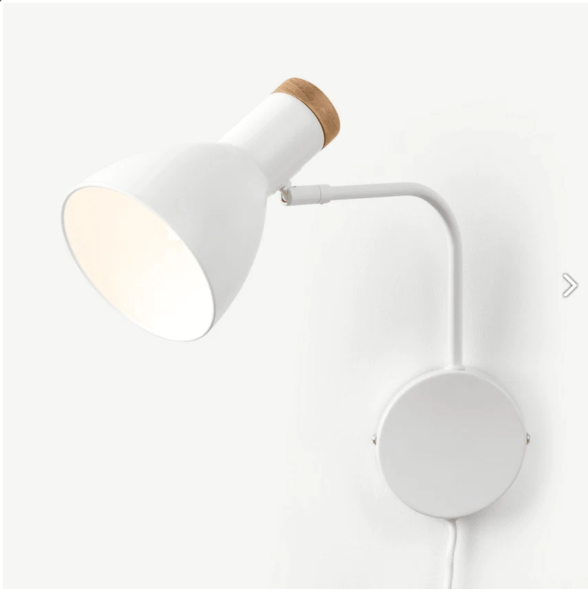 MADE Cohen Wall Light Adjustable Plug In Desk Table Lamp White Wood