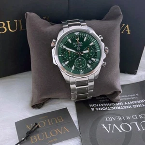Hommes Nouveau Bulova Classic Green Marine Star acier inoxydable 96B396 Regardez (43MM)