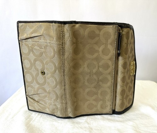 Coach Madison Op Art Sateen Khaki Tri-fold Envelope Wallet Pink Leather Inside - Picture 4 of 5