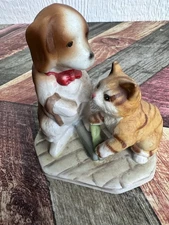Vintage Dog And Cat Hand Painted Porcelain Figurine Made In Taiwan ARTMARK