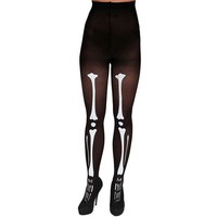 Halloween Strumpfhose Skelett Knochen Aufdruck Damen Erwachsene Onesize