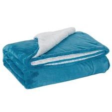 JML Sherpa Fleece Blanket Twin Size Teal Soft Warm Reversible Microfiber Throw