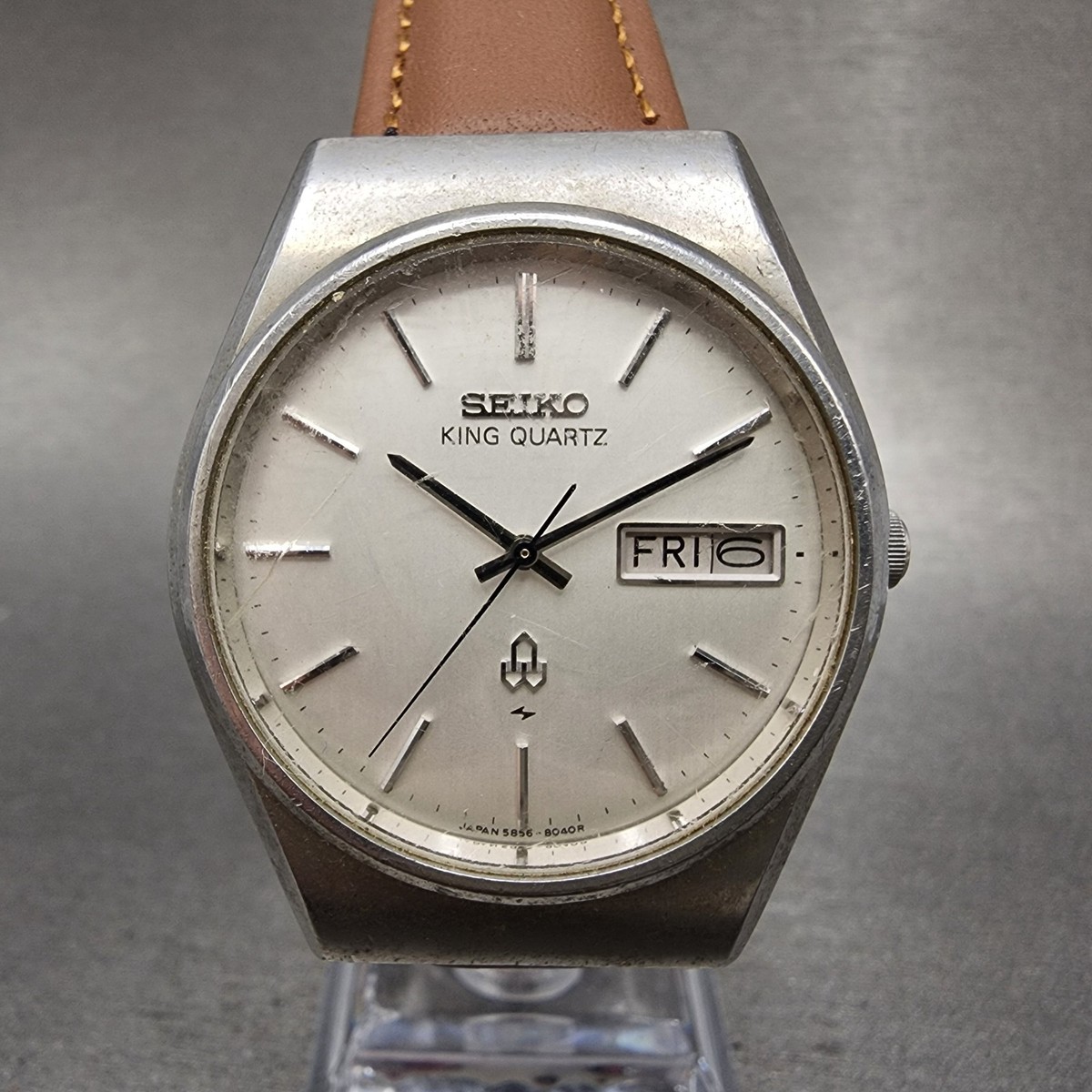 Seiko King Quartz Watch Men 35mm White Dial Steel Daydate Round