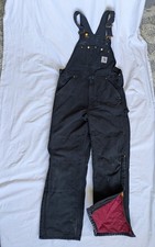 Carhartt Insulated Overalls Mens 40X30 Blk Duck Canvas Bibs Double Knee Workwear