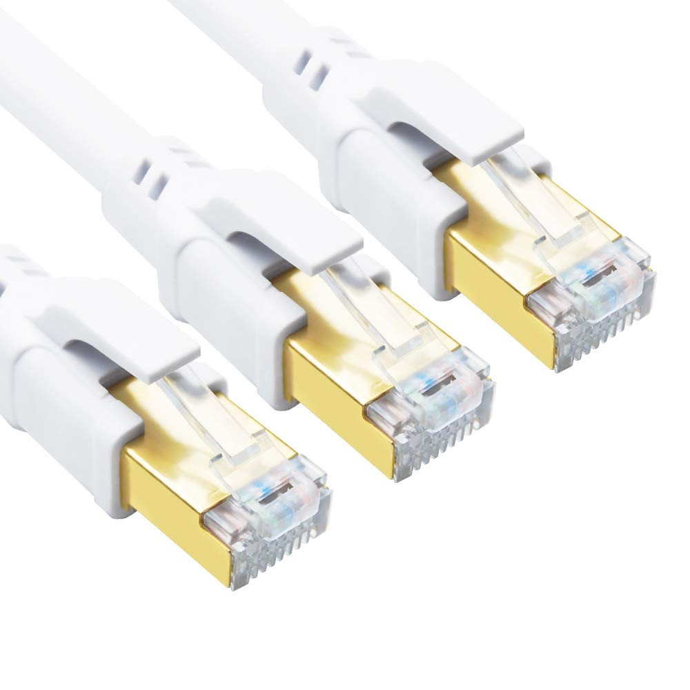 High-Speed CAT8 Ethernet Cable 3ft 3-Pack 40Gbps 2000MHz SFTP Gaming White Gold RJ45-image