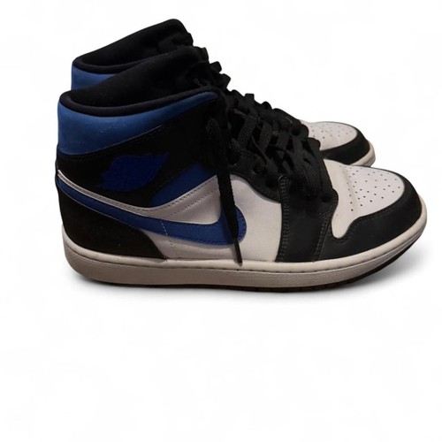Used Air Jordan 1 Mid Black Blue White Size 9.5 US Men's - Picture 2 of 8