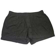 Old Navy Linen Blend Shorts Women's L Black Cuffed Hem High Rise Camp Style 632