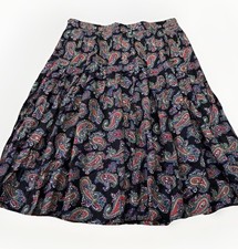 Vintage Talbots paisley Pleated Preppy Academia Black Red Blue Midi Skirt 6/8