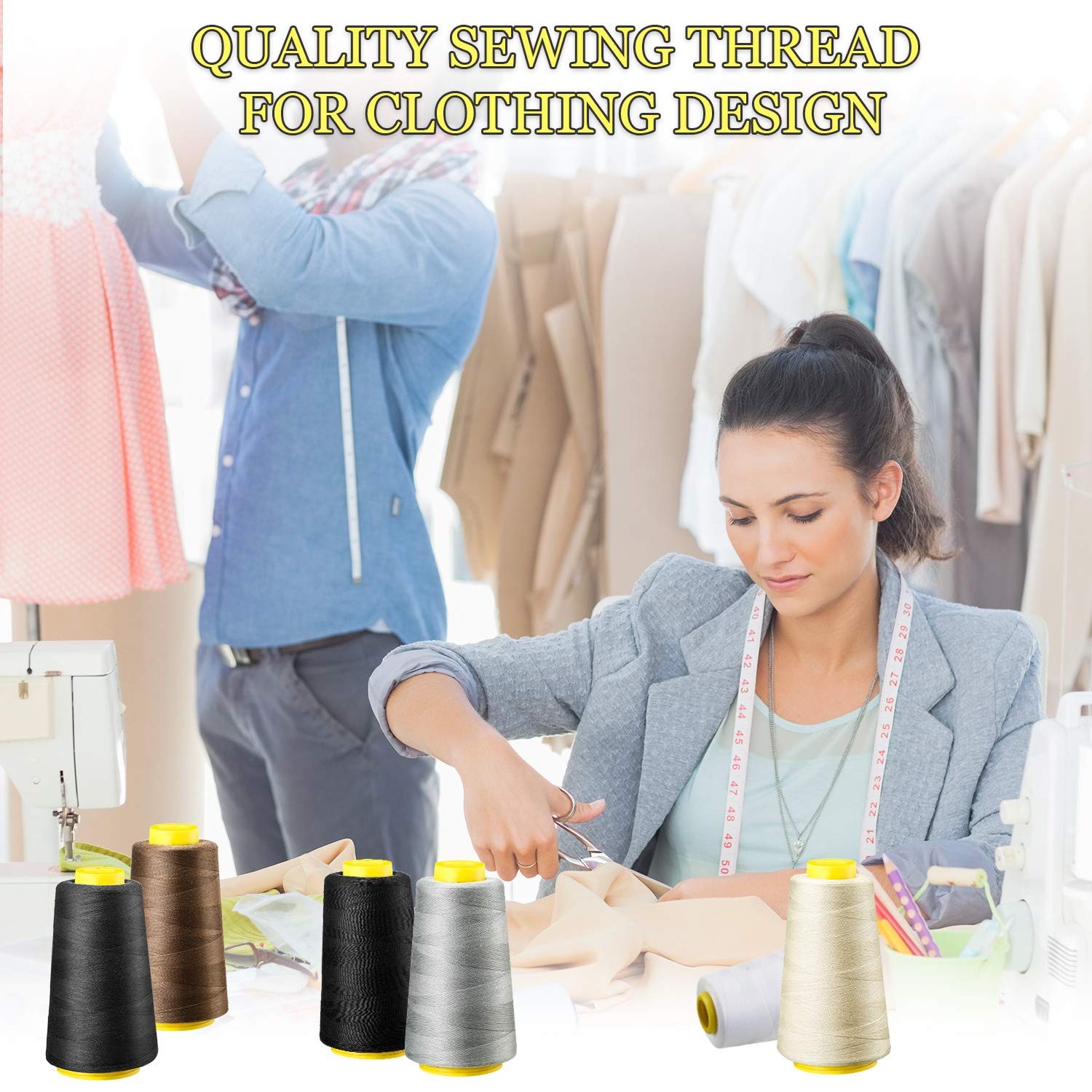 6 Rolls 3000 Yard Each Serger Thread Polyester Cones Spool Thread for ...