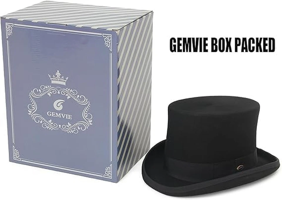 GEMVIE Para hombres 100% Lana Top Sombrero Satinado Forrado Fiesta Vestido Sombreros Derby Sombrero Negro Foto 3 de 4