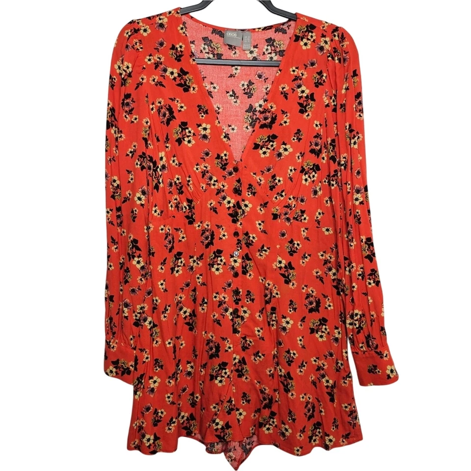 Mameluco Floral Botón Frontal Talla 4 Rojo Ditsy Mono Coqueto Verano Informal ASOS Foto 3 de 4