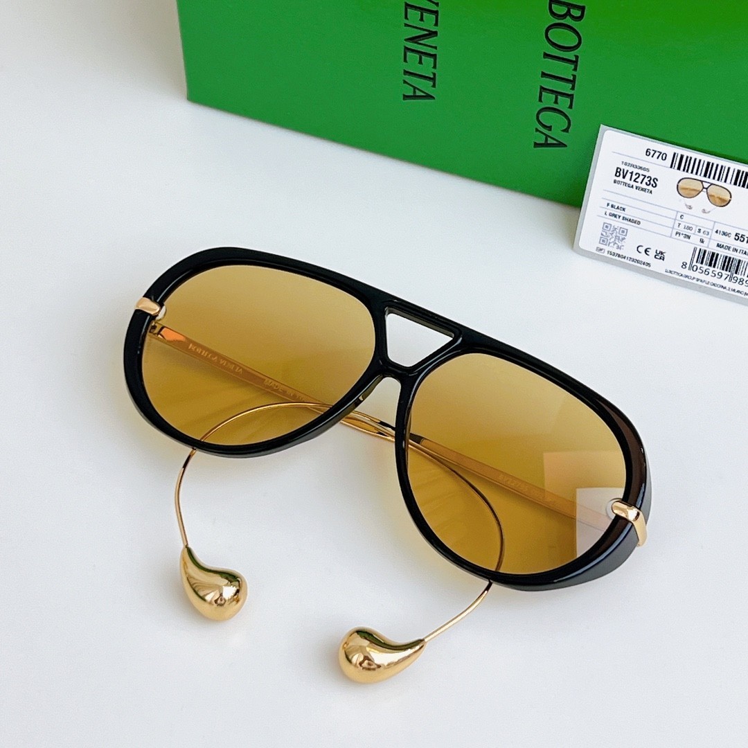 Bottega Veneta BV1273 Women's Sunglasses Black Frame Yellow Lens 63MM
