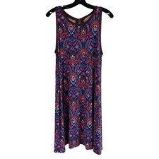 Loft Red & Blue Print Rayon Stretch Popover Tank Dress Size M