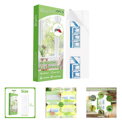 30 Pack Window Fly Traps Sticky Non-Toxic Clear Indoor Insect Catchers for Home