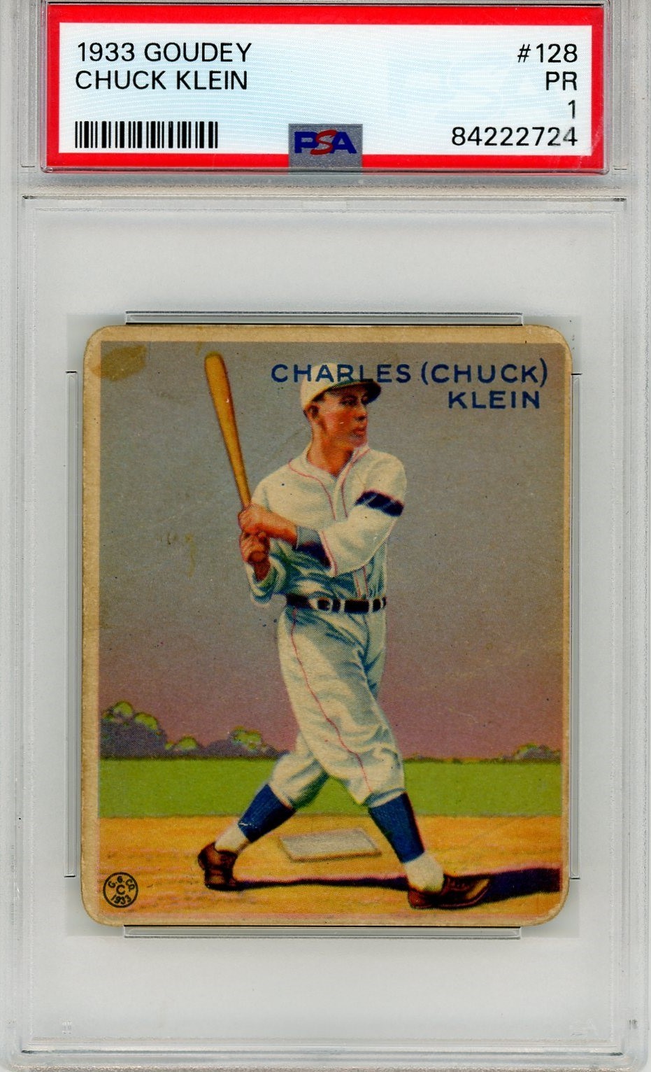 1933 Goudey #128 Chuck Klein Philadelphia Phillies PSA 1 "Free Shipping"