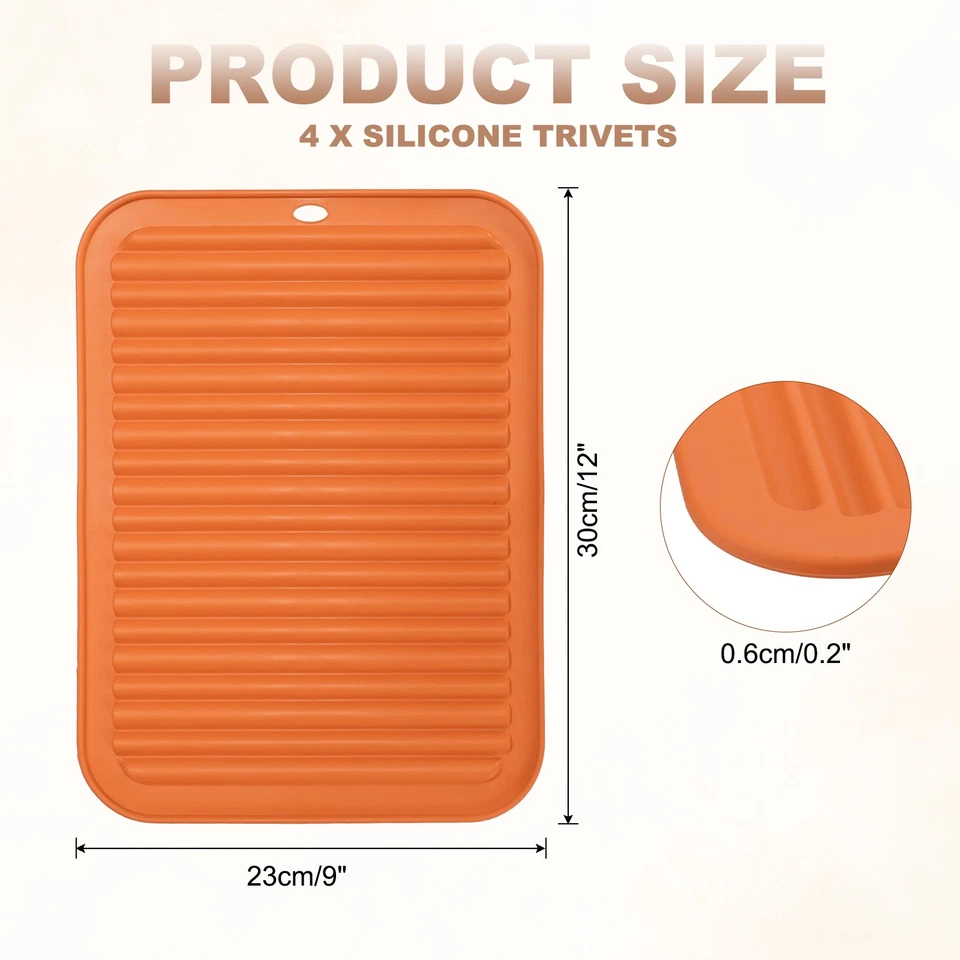 4 piezas remaches de silicona para ollas y sartenes calientes, alfombrillas resistentes al calor de 12x9", naranja Foto 2 de 4
