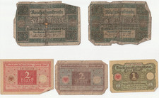 DEUTSCHLAND Banknoten - 1920-50pf + 1,00 + 2 x 2,00 + 2 x 10,00 1 x 100,00 Mark