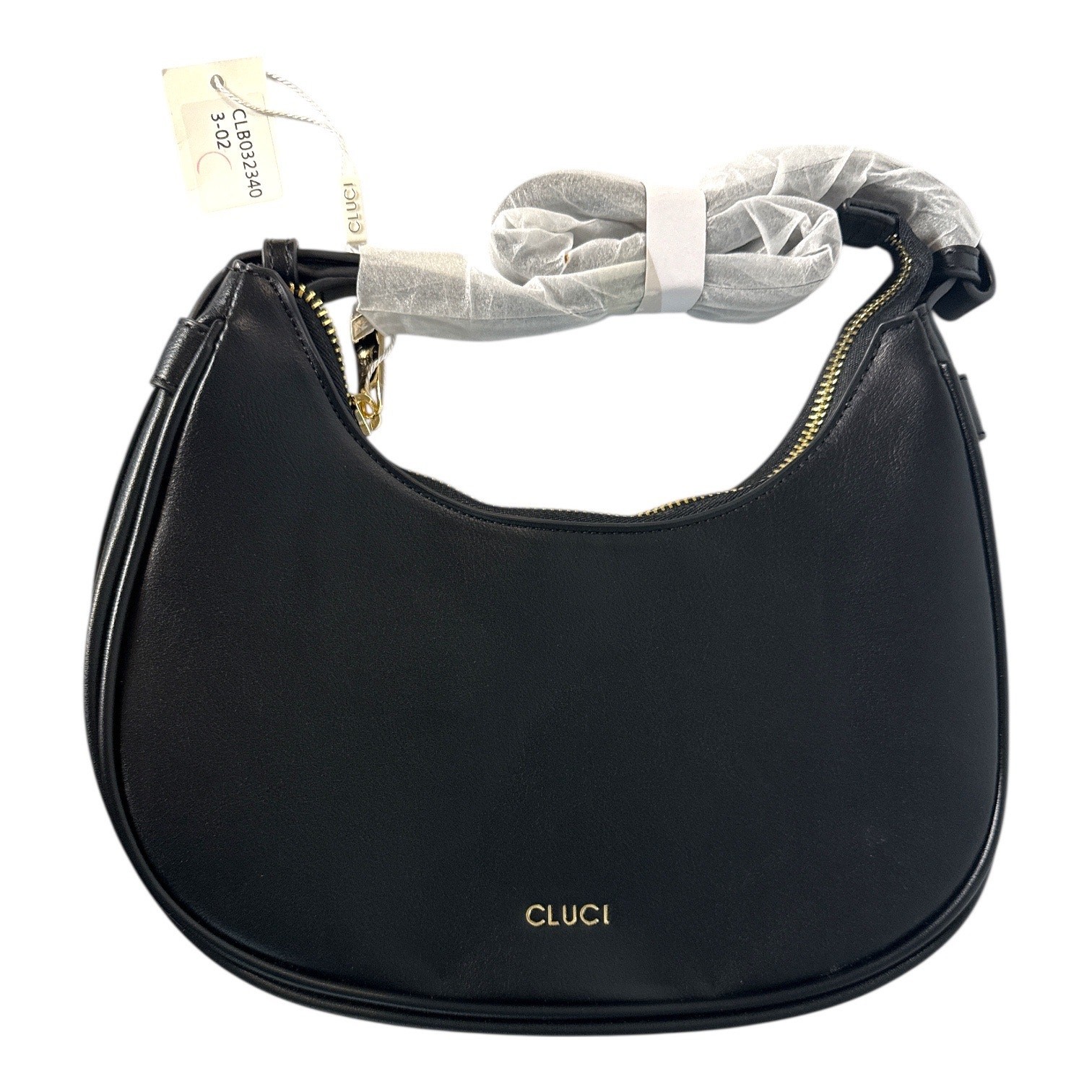 CLUCI Black Faux-Leather Shoulder Bag – Minimalist Hobo Baguette Purse – NWOT