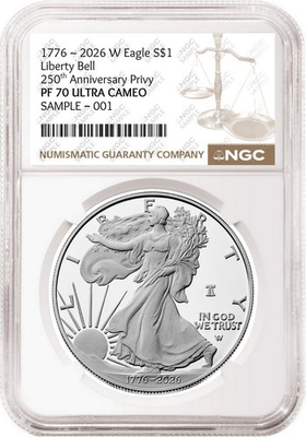 #ad 2026 W 250th Anniversary Privy Proof Silver Eagle NGC PF 70 UC Brown Presale $378.56