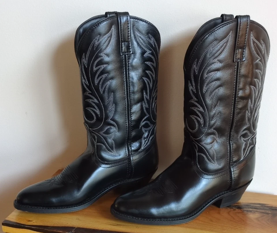 Женские ковбойские сапоги Laredo Western 8,5 М черные кожаные стежки без застежек 5740 Vamp - Изображение 2 из 4