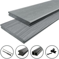 WPC Terrassendielen Komplettbausatz Steingrau Massiv 20mm Bausatz Set 2 - 60m²