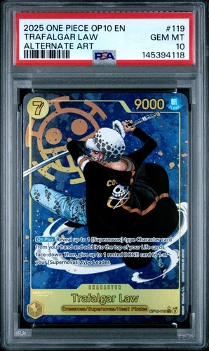 2025 ONE PIECE OP10-ROYAL BLOOD ALTERNATE ART #119 TRAFALGAR LAW PSA 10