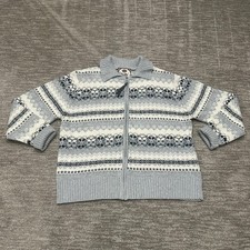 Tiara International Sweater Womens Large Cardigan Zip Blue Fair Isle Mock Neck