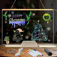 Led Note Board with Colors: 15.75'' x11.8'' Clear Acrylic Dry Erase Board wit...