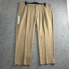Haggar Dress Pants Mens 44x29 Khaki Cool 18 Pro Classic Fit Pleated Stretch