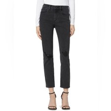 Joe  s Jeans The Lara Distressed mid-Rise Cigarette Ankle Stretch Denim Black 28