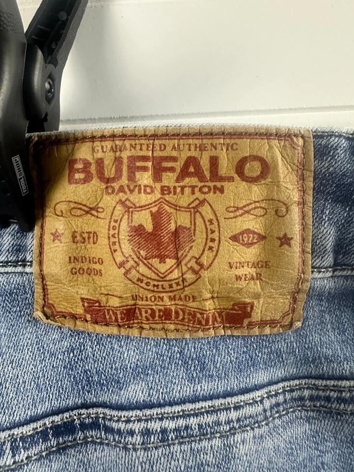 Pantalones de mezclilla Buffalo David Bitton ajustados ceniza auténticos para hombre 34x30 azul algodón elástico Foto 3 de 4