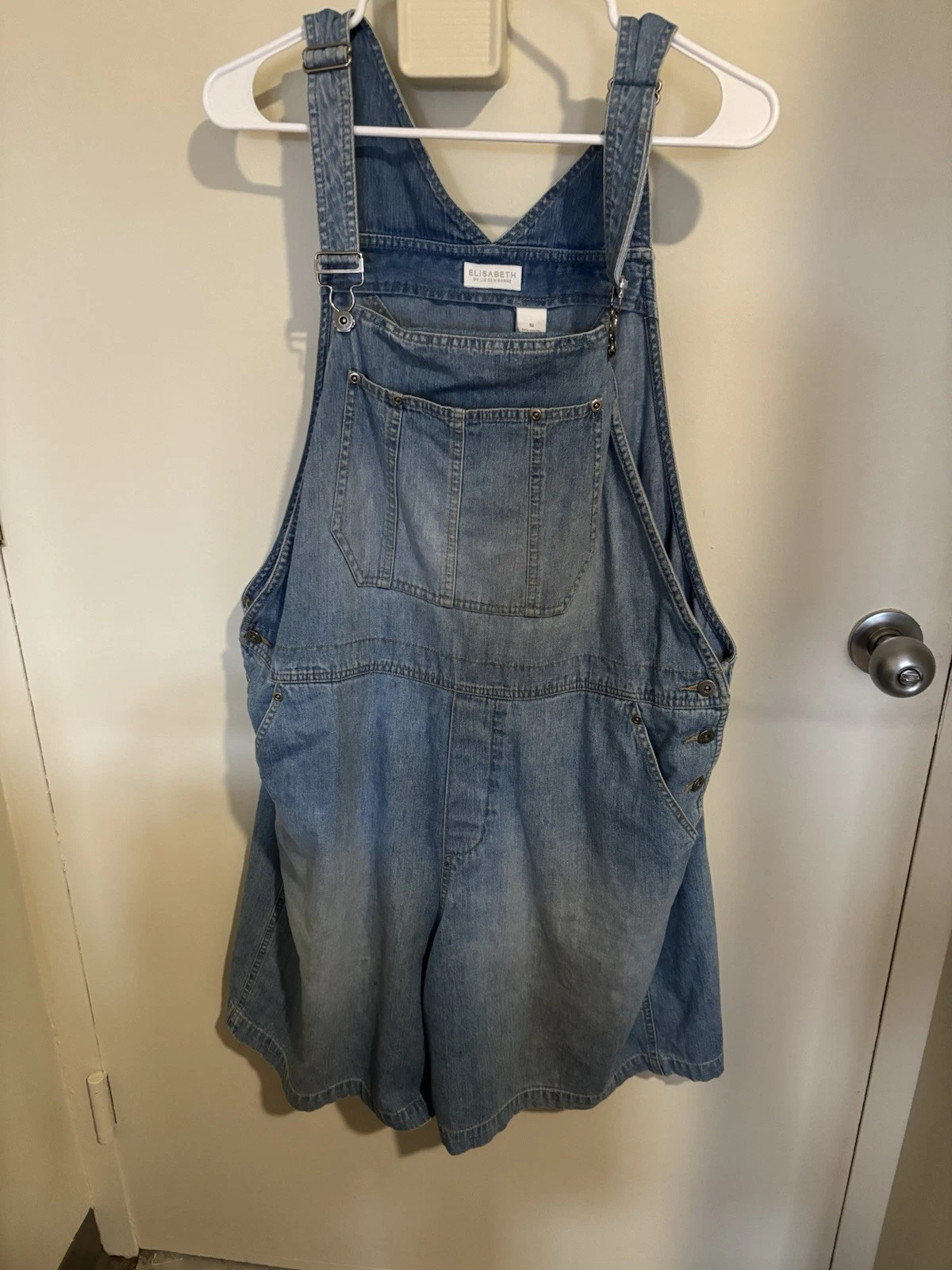 Vtg Elizabeth By Liz Claiborne Blue Jean Denim Bib Overall Shorts Women Size 16