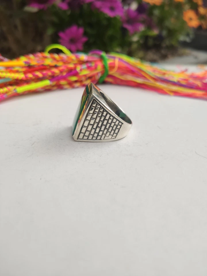 ANELLO UOMO ARGENTO 925 RING SILVER STERLING ONICE VERDE MISURA 19 U48 - Immagine 4 di 4