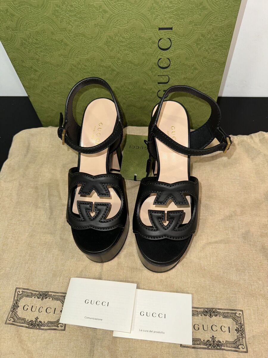 GUCCI WOMEN'S INTERLOCKING G SANDAL in BLACK. SIZE US 4.5 GUCCI WOMEN'S INTERLOCKING G SANDAL in BLACK. SIZE US 4.5