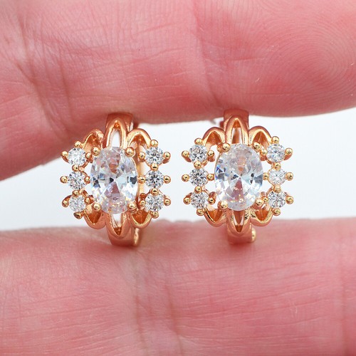 18K Yellow Gold Filled Women Fashion Pink Mystic Topaz Huggie Earrings - Picture 3 of 8