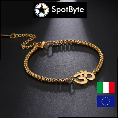 Bracciale BERGERLIN Goa Con Simbolo Om – Acciaio Inox Placcato Oro, Regolabile, Unisex Con Sacchetto In Velluto - 3