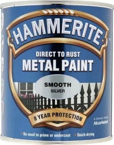 Hammerite Smooth Direct To Rust Metal Paint Quick Drying Silver 750ml