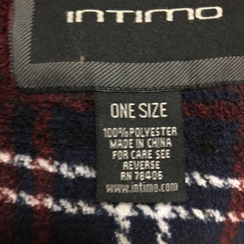 Mens Robe Plush Fleece Soft Burgandy Plaid One Size Fits Most INTIMO Brand, EUC - Picture 5 of 6