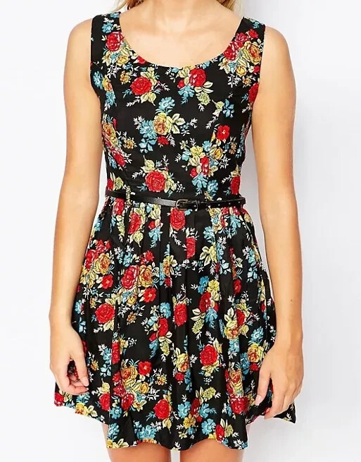 asos black and red floral dress Rent ASOS Luxe Corseted Caged Skirt Mini Dress With Faux Fur Bust In Black  & Red Floral