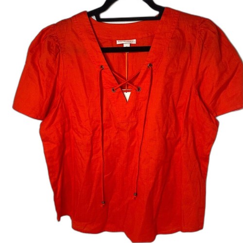 Knox Rose Women’s Short Flutter Sleeve Lace Up Top Coral Orange Size Medium New! - Picture 2 of 11