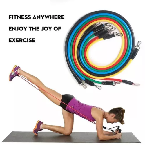 11 PCS Resistance Band Set Yoga Pilates Abs Exercise Fitness Tube Workout Bands - Picture 5 of 12