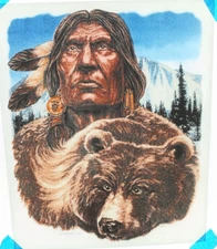 Authentic Vintage 90's Grizzly Bear Native American Heat Transfer Iron On NOS