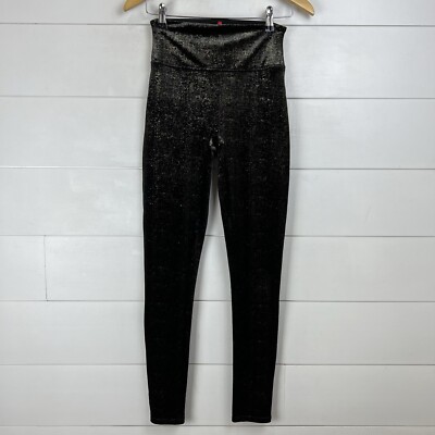 Spanx Velvet Leggings Black Gold Metallic Shine Shimmer Stretch Women Small 