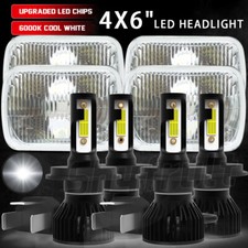4x6 Crystal Clear Glass Lens Metal Headlight H4 Led Light Bulb Headlamp Set