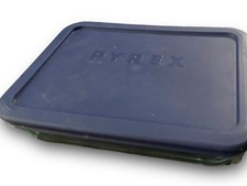 Pyrex 7210 Glass 3 Cup Casserole Dish Clear w/ Blue lid 7 x 5 x1.5"