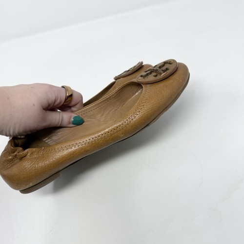 TORY BURCH REVA Ballet Flat Royal Tan Leather Size 8.5 Preppy Classic - Picture 8 of 11