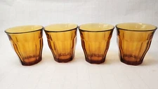 4x Duralex Picardie 310ml Amber Tumblers - 3 1/2" Tall - Made In France