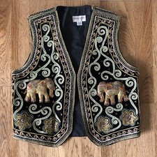 Carol Horn Workshop Elephant Gold Sequin Vest Ladies Medium M Large L